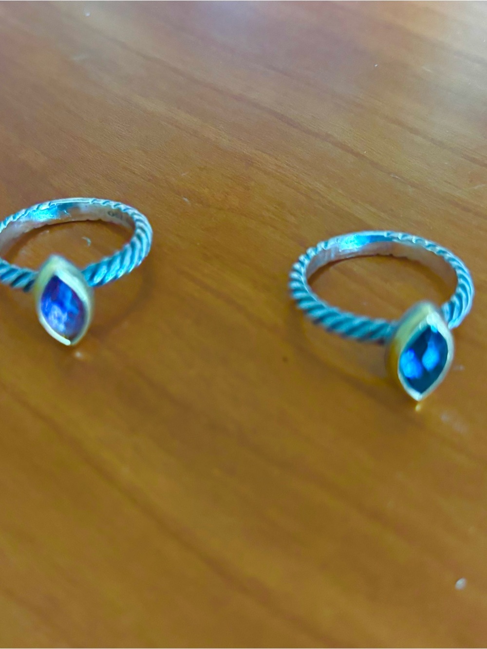 Authentic David Yurman Twisted Cable Rings with Teal and Pink Marquise Stones. - Picture 3 of 3